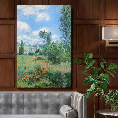View of VŽtheuil - Wildflowers and Trees Landscape Print By Claude Monet 