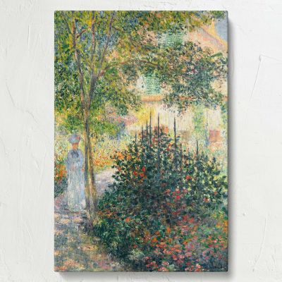 Camille Monet in the Garden at Argenteuil - Outdoor Floral Scene By Claude Monet 