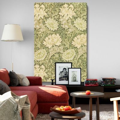 Chrysanthemum - Beige and Green Floral Victorian Pattern By William Morris 