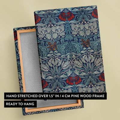 Tulip and Rose - Blue and Red Woven Fabric Artwork By William Morris 