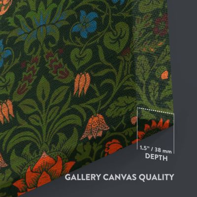 Violet and Columbine - Rich Green Blue and Coral Floral Design By William Morris 