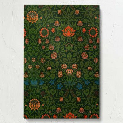 Violet and Columbine - Rich Green Blue and Coral Floral Design By William Morris 
