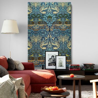 Peacock and Dragon - Blue and Gold Decorative Woven Art By William Morris 