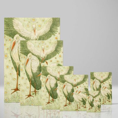 Five Storks in a Meadow - Vintage Birds with Daisies By Theo van Hoytema 