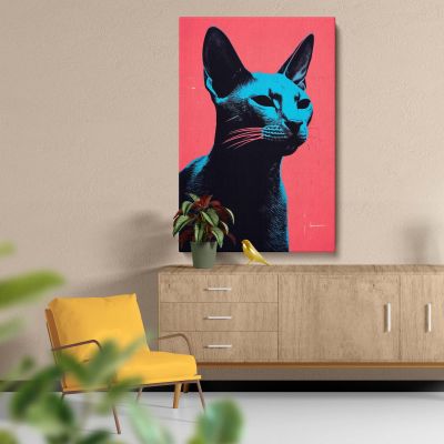Pop Art Cat - Vibrant Neon Pink and Blue Feline