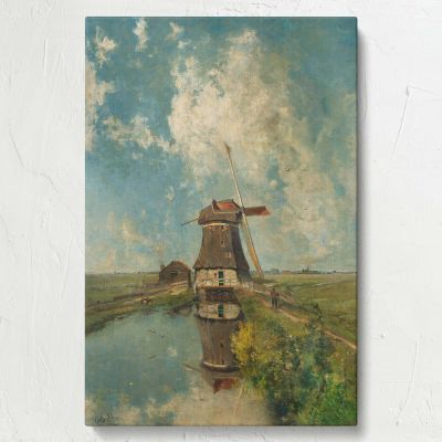 In the Month of July - Dutch Windmill Landscape Scene By Paul Joseph Constantin Gabri'l 