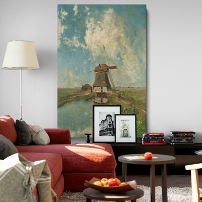 In the Month of July - Dutch Windmill Landscape Scene By Paul Joseph Constantin Gabri'l 