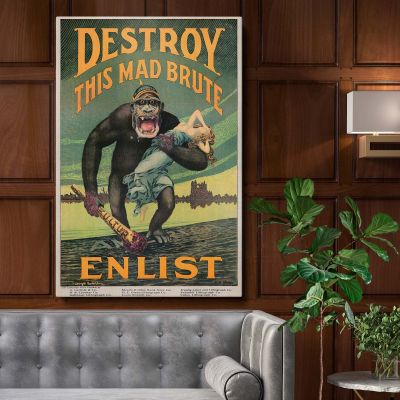 Destroy This Mad Brute - WWI Propaganda Poster with Gorilla By Harry Ryle Hopps 