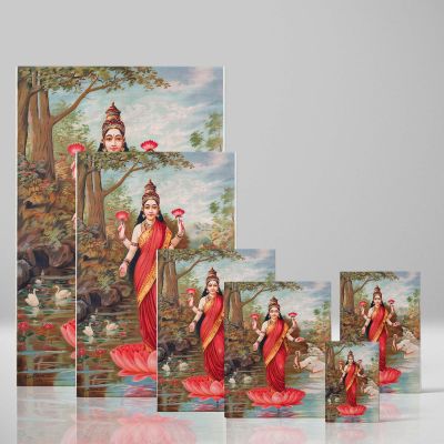 Lakshmi Standing on Lotus - Hindu Goddess of Wealth By Raja Ravi Varma 