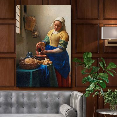 The Milkmaid - Dutch Kitchen Scene with Pouring Milk By Johannes Vermeer 