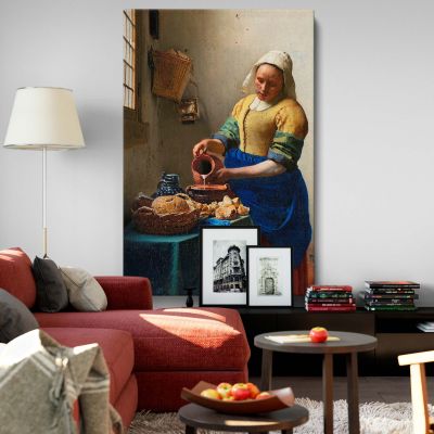 The Milkmaid - Dutch Kitchen Scene with Pouring Milk By Johannes Vermeer 