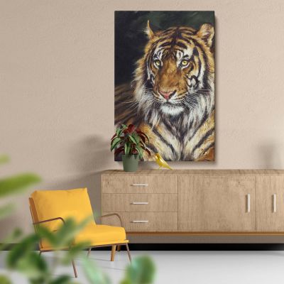 A Reclining Tiger - Detailed Wildlife Big Cat Portrait By Geza Vastagh 