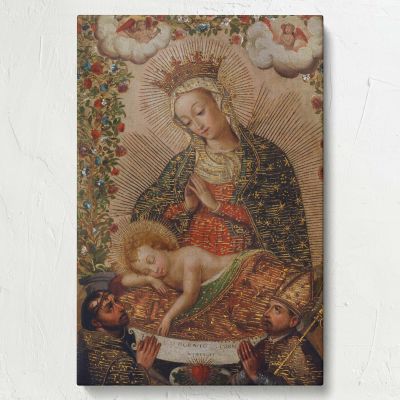 The Virgin Adoring Christ with Saints - Sacred Cuzco School Religious Artwork 