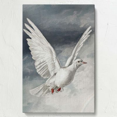 White Pigeon in Flight - Vintage Sky Illustration Symbolizing Peace and Hope