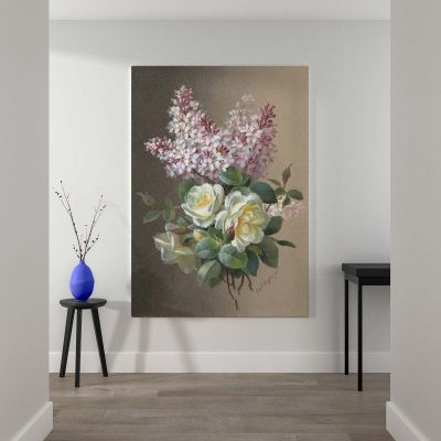 Flowers Roses and Lilacs - Pastel Botanical Still Life By Paul de LongprŽ 
