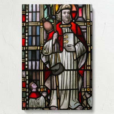 Saint with Book and Staff - Vibrant Medieval Glass Panel
