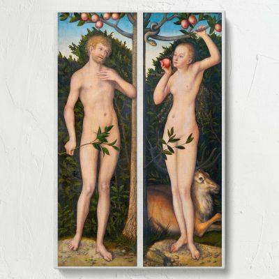 Adam and Eve - Biblical Nude Figures with Serpent By Lucas Cranach the Elder 