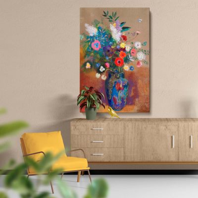 Bouquet of Flowers - Vibrant Pastel in Blue Vase By Odilon Redon 