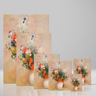 Vase of Flowers with Pink Background - Elegant Floral Still Life By Odilon Redon 