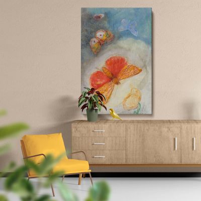 Papillons et Fleur - Dreamy Butterfly and Floral Scene By Odilon Redon 