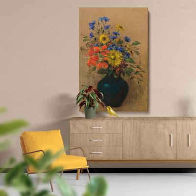 Wildflowers - Red, Blue & Yellow Floral Bouquet By Odilon Redon 