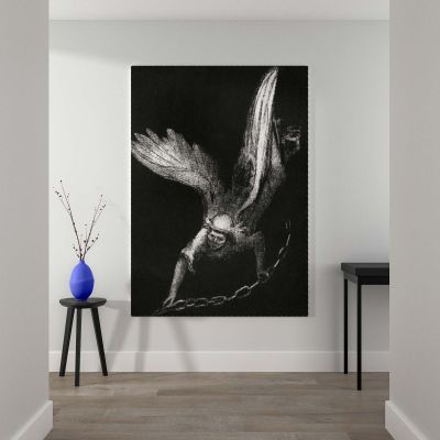 Angel with Chain - Dramatic Celestial Figure on Black By Odilon Redon 
