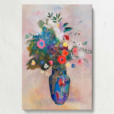Bouquet of Flowers - Bold Colors in Dreamy Blue Vase By Odilon Redon 
