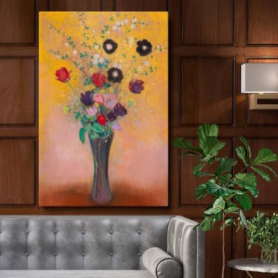 Vase of Flowers - Vibrant Blossoms on Golden Background By Odilon Redon 