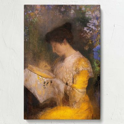 Madame Arthur Fontaine - Woman Embroidering in Yellow By Odilon Redon 