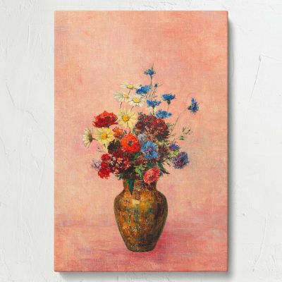 Flowers in a Vase - Colorful Wild Blooms on Pink By Odilon Redon 