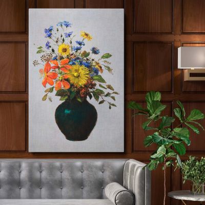 Wildflowers in Green Vase - Orange Yellow Blue Bouquet By Odilon Redon 