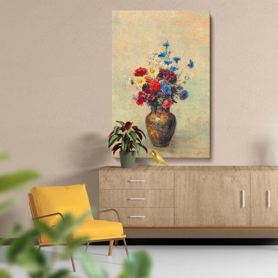 Flowers in a Vase - Rustic Brown Vase with Wildflowers By Odilon Redon 