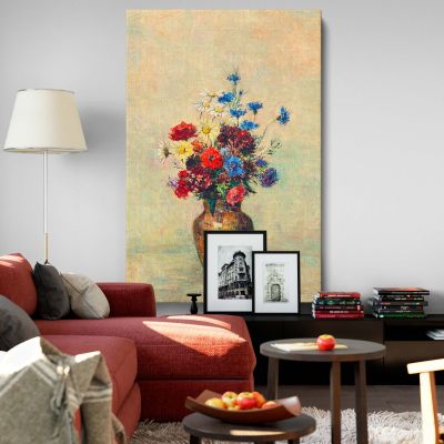 Flowers in a Vase - Rustic Brown Vase with Wildflowers By Odilon Redon 