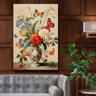 Butterflies and Wildflowers in a Vase - Nature-Inspired Still Life