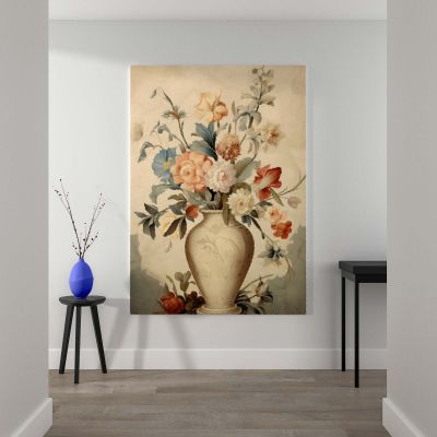 Ivory Vase Flower Arrangement - Warm Botanical Still Life