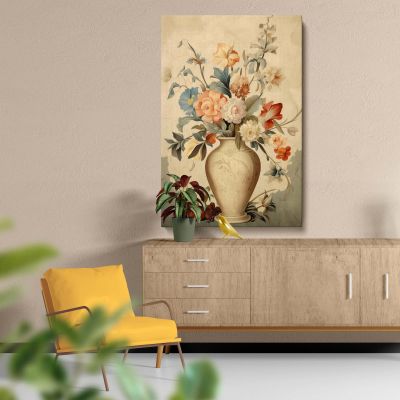 Ivory Vase Flower Arrangement - Warm Botanical Still Life