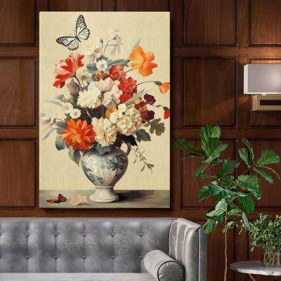Butterfly and Floral Bouquet - Colorful Blooms in Elegant Vase
