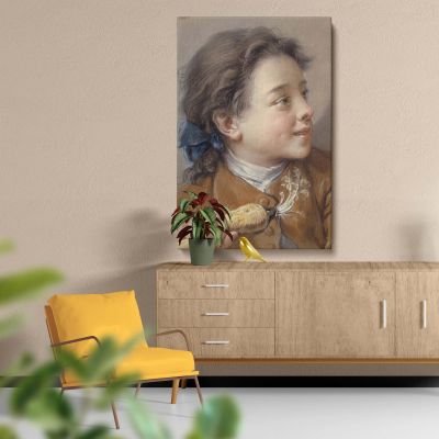 Boy with a Carrot - Blue Ribboned 18th Century Portrait By Franois Boucher 