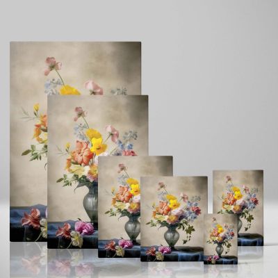 Floral Still Life - Vermeer Style Vibrant Vintage Vase