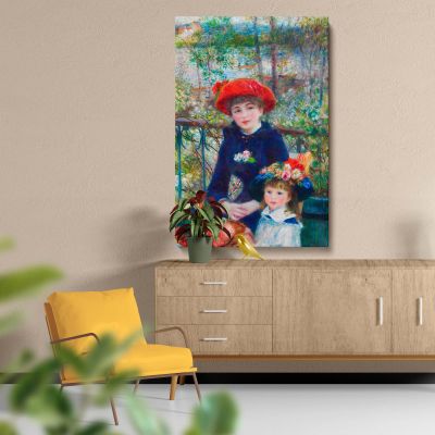 Two Sisters on the Terrace - Impressionist Floral Hat Scene By Pierre-Auguste Renoir 