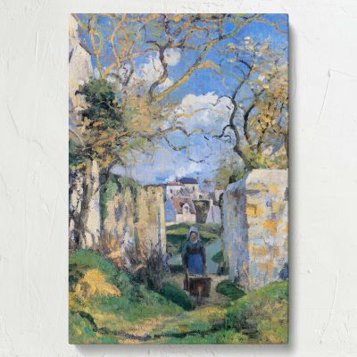 Landscape from Pontoise - Village Path & Wheelbarrow Scene By Camille Pissarro 