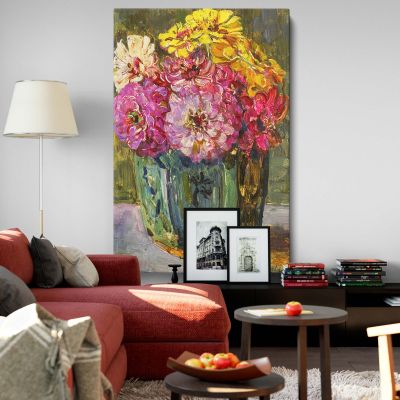 Still Life with Zinnias - Pink Floral Impressionism By Floris Verster 
