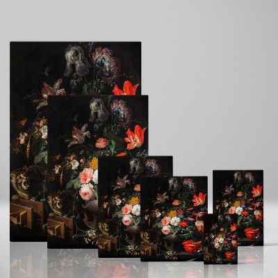 The Overturned Bouquet - Baroque Floral Still Life with Cat By Abraham Mignon 