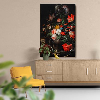 The Overturned Bouquet - Baroque Floral Still Life with Cat By Abraham Mignon 