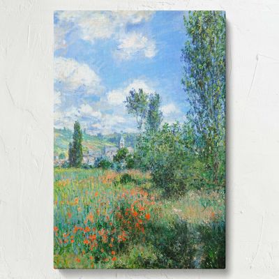 View of VŽtheuil - Wildflowers & Sky Impressionist Landscape By Claude Monet 