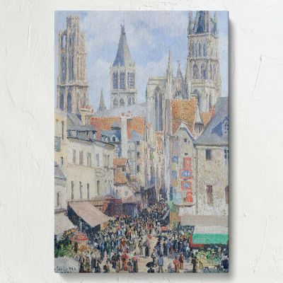Grocery Street, Rouen - French Market with Cathedral By Camille Pissarro 