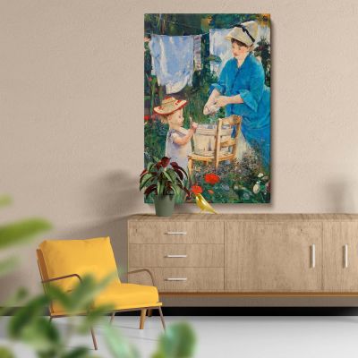 Laundry Le Linge - Mother and Child in French Garden By 