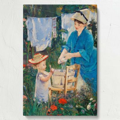 Laundry Le Linge - Mother and Child in French Garden By 