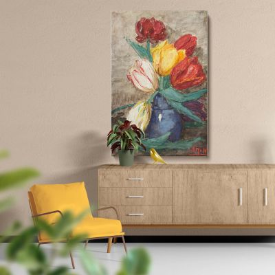 Tulips in a Vase - Red, Yellow, and White Dutch Florals By Sientje Mesdag 