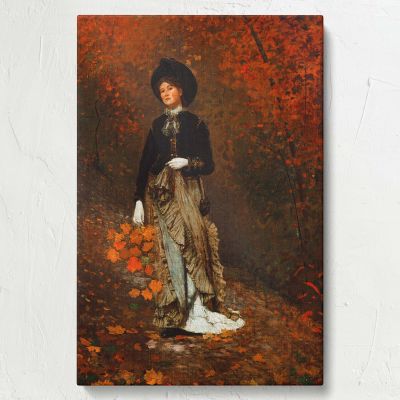 Autumn - Woman in Fall Forest with Gold Leaves By Winslow Homer 